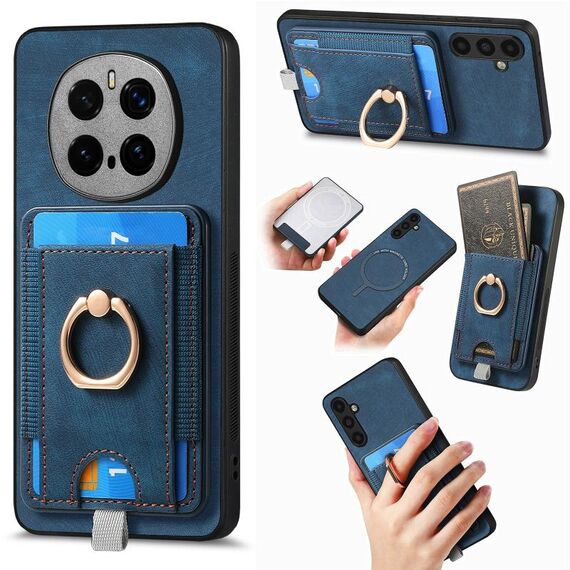 Per Honor Magic 7 Pro Retro Splittable Magnetic Card Bag Custodia in pelle per telefono (blu)