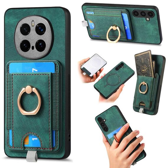 Per Honor Magic 7 Pro Retro Splittable Magnetic Card Bag Custodia in pelle per telefono (verde)
