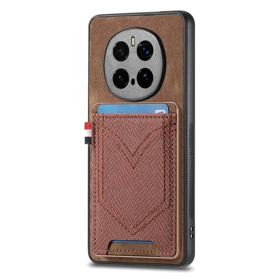 Custodia per telefono in pelle con texture denim per Honor Magic7 Pro con slot per schede (marrone)