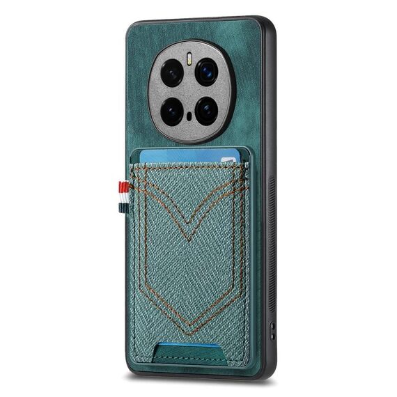 Custodia per telefono in pelle con texture denim per Honor Magic7 Pro con slot per schede (verde)