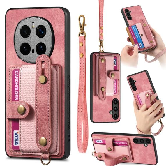 Per Honor Magic7 Pro Retro Cross Wristband Portafoglio Custodia in pelle per telefono (rosa)