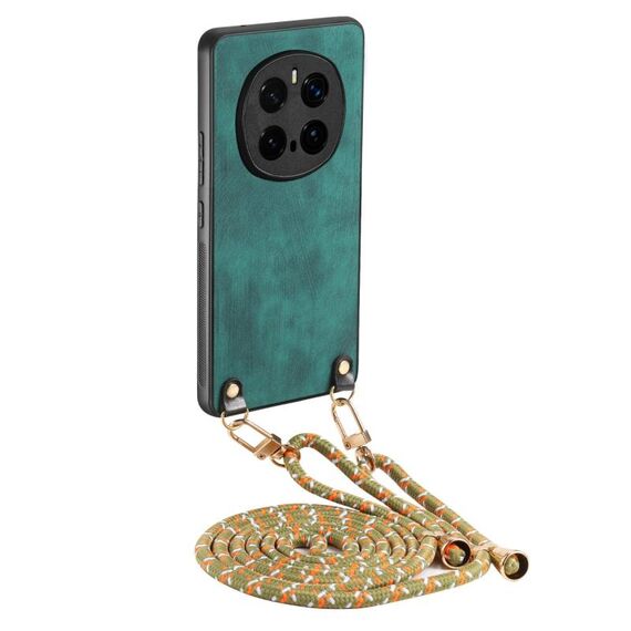 Per Honor Magic7 Pro Custodia per telefono in pelle vintage con retro in PC e tracolla (verde)