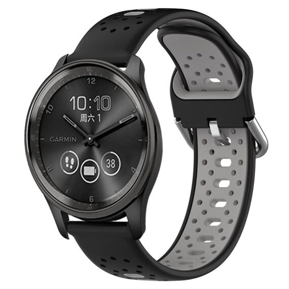 Per GarminMove Trend Cinturino in silicone bicolore traspirante da 20 mm (nero + grigio)