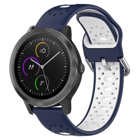 Per Garmin Vivoactive3 Cinturino in silicone bicolore traspirante da 20 mm (blu notte + bianco)