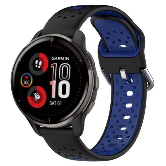 Per Garmin Venu 2 Plus cinturino in silicone bicolore traspirante da 20 mm (nero + blu)