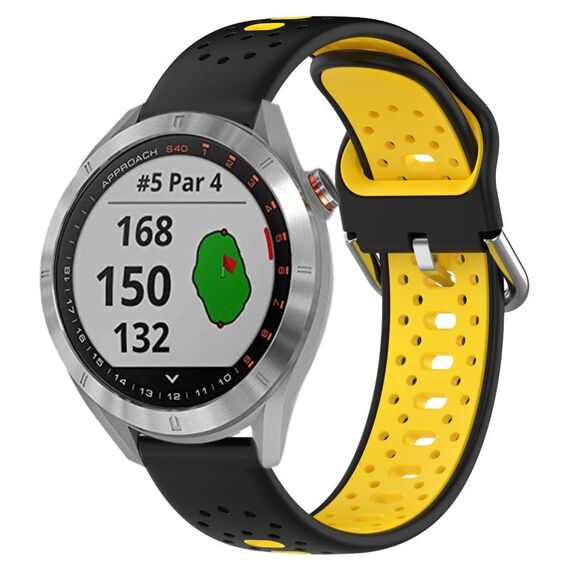 Per Garmin Approach S40 Cinturino in silicone bicolore traspirante da 20 mm (nero + giallo)