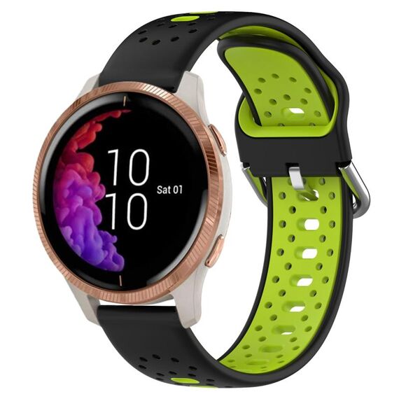Per Garmin Venu Cinturino in silicone bicolore traspirante da 20 mm (nero + verde lime)