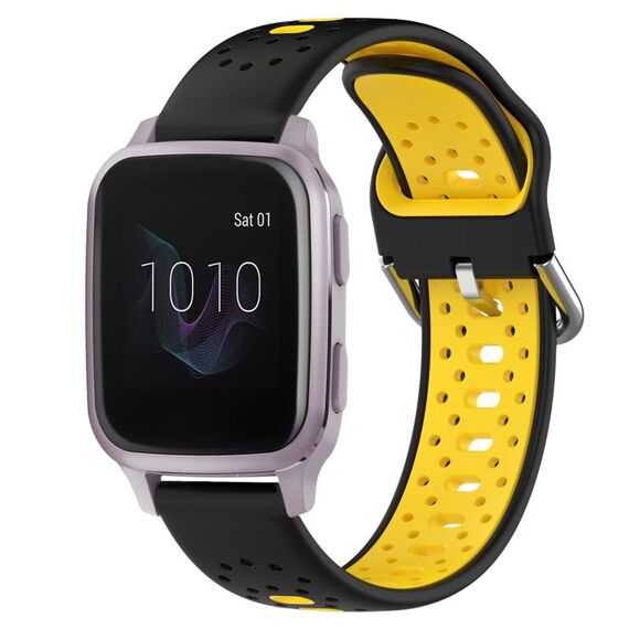 Per Garmin Venu SQ Cinturino in silicone bicolore traspirante da 20 mm (nero + giallo)