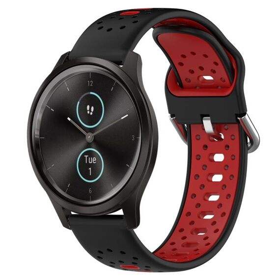 Per Garmin VivoMove Style Cinturino in silicone bicolore traspirante da 20 mm (nero + rosso)
