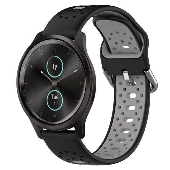 Per Garmin VivoMove Style Cinturino in silicone bicolore traspirante da 20 mm (nero + grigio)