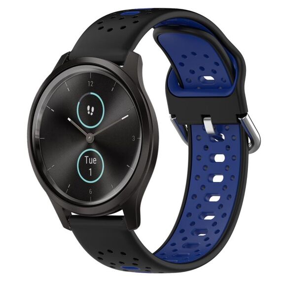 Per Garmin VivoMove Style Cinturino in silicone bicolore traspirante da 20 mm (nero + blu)