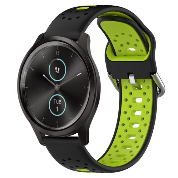 Per Garmin VivoMove Style Cinturino in silicone bicolore traspirante da 20 mm (nero + verde lime)
