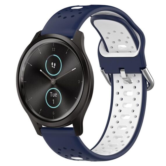 Cinturino in silicone bicolore traspirante da 20 mm per Garmin VivoMove Style (blu notte + bianco)