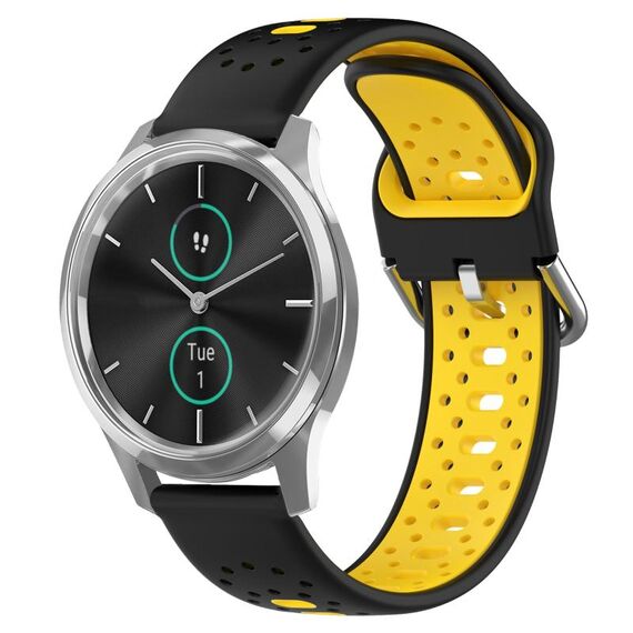 Per Garmin VivoMove Luxe Cinturino in silicone bicolore traspirante da 20 mm (nero + giallo)