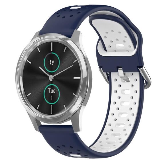 Per Garmin VivoMove Luxe Cinturino in silicone bicolore traspirante da 20 mm (blu notte + bianco)