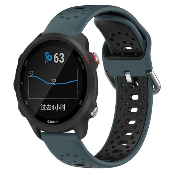 Cinturino in silicone bicolore traspirante da 20 mm per Garmin Forerunner 245 Music (verde oliva + nero)