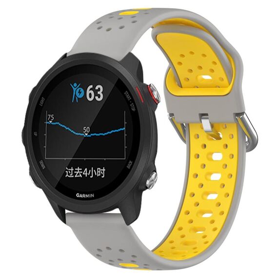 Per Garmin Forerunner 245 Music Cinturino in silicone bicolore traspirante da 20 mm (grigio + giallo)
