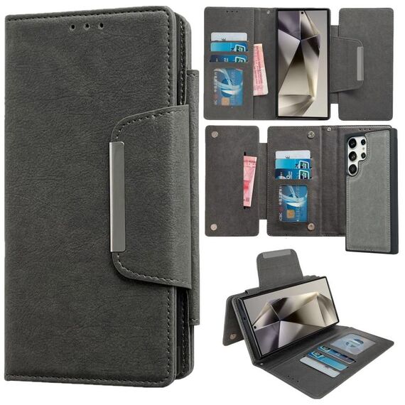 Per Samsung Galaxy S25 Ultra 5G Custodia multifunzionale in pelle con portafoglio per 7 carte (grigio)