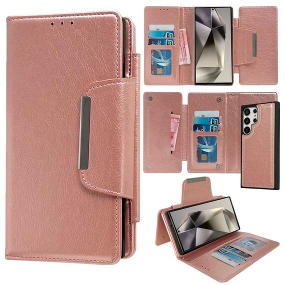 Per Samsung Galaxy S25 Ultra 5G Custodia multifunzionale in pelle con portafoglio per 7 carte (oro rosa)