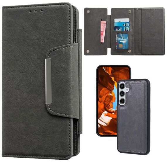 Per Samsung Galaxy S25+ 5G Custodia multifunzionale in pelle per 7 carte (grigio)