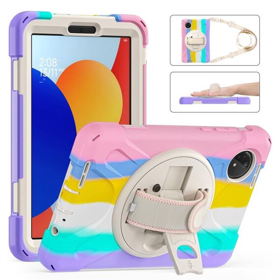 Per Xiaomi Redmi Pad SE 8.7 Custodia per tablet ibrida in silicone con supporto girevole per PC con tracolla (rosa colorato)