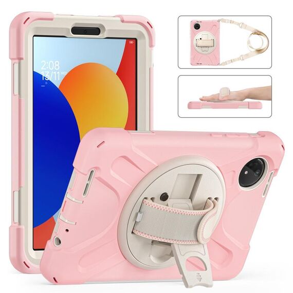 Per Xiaomi Redmi Pad SE 8.7 Custodia per tablet ibrida in silicone con supporto girevole per PC con tracolla (ciliegio rosa)