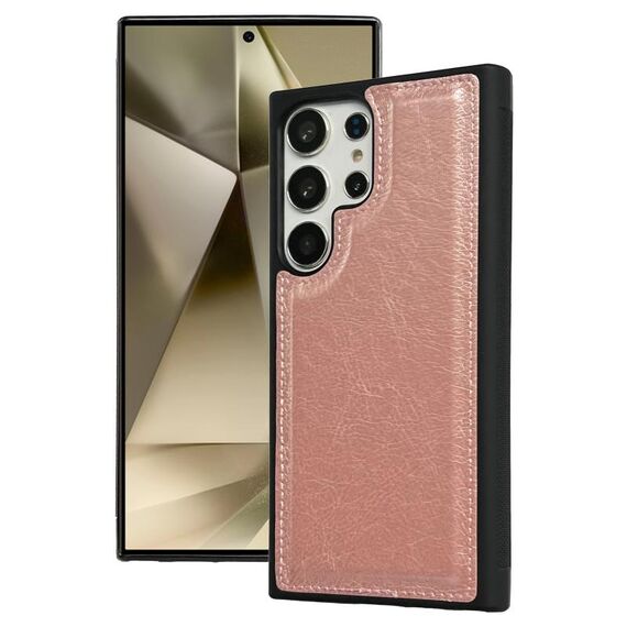 Per Samsung Galaxy S25 Ultra 5G Custodia per telefono con retro in pelle di mucca (oro rosa)