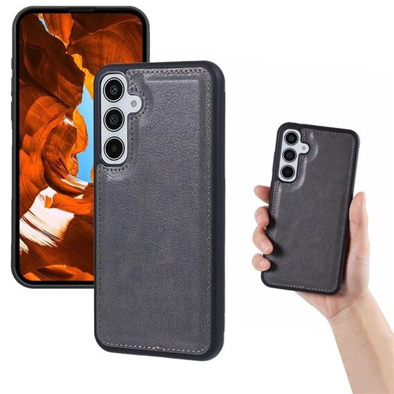Per Samsung Galaxy S25+ 5G Custodia per telefono con retro in pelle di mucca (grigio)