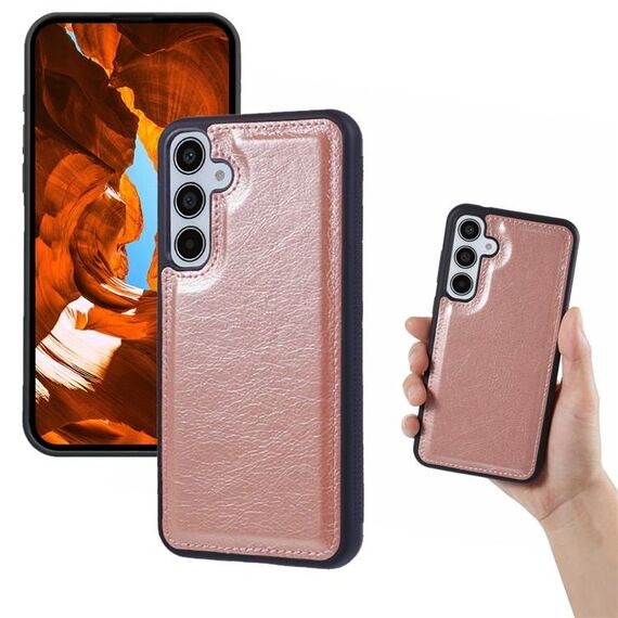 Per Samsung Galaxy S25+ 5G Custodia per telefono con retro in pelle di mucca (oro rosa)