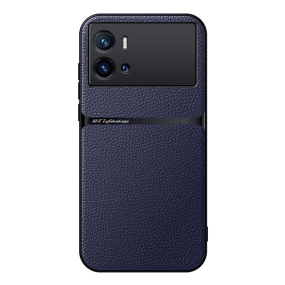 Per vivo iQOO 9 Pro Custodia per telefono antiurto magnetica in pelle Litchi a copertura totale (blu navy)