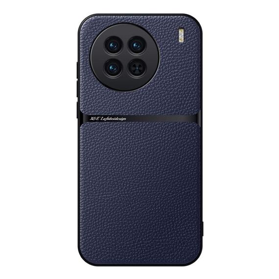 Per vivo X90 Custodia per telefono antiurto magnetica in pelle Litchi con copertura completa (blu navy)