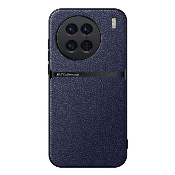 Per vivo X90 Pro Custodia per telefono antiurto magnetica in pelle Litchi con copertura completa (blu navy)