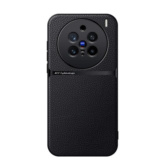 Per vivo X200 Pro Custodia per telefono antiurto magnetica in pelle Litchi con copertura completa (nera)