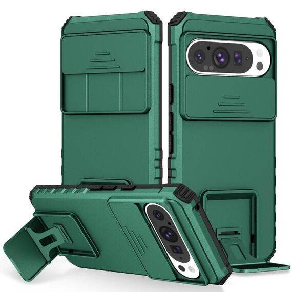 Per Google Pixel 9 Pro Custodia per telefono con supporto stereoscopico scorrevole Camshield (verde)