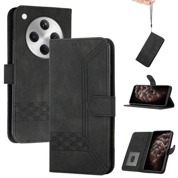 Per OPPO Find X8 Custodia per telefono in pelle con chiusura a scatto Cubic Skin Feel (nero)