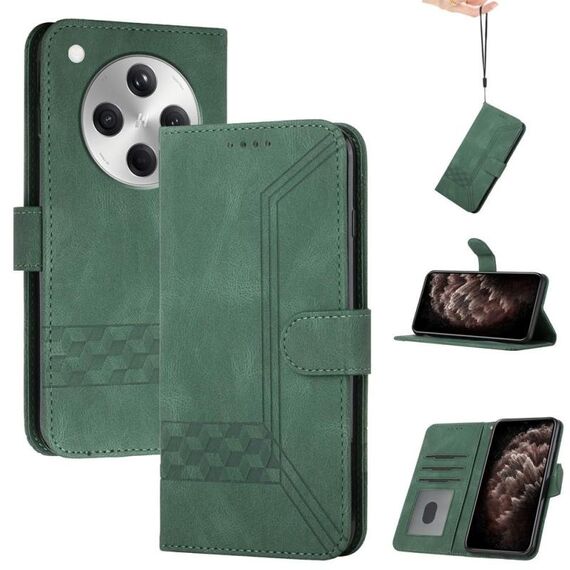 Per OPPO Find X8 Custodia per telefono in pelle con effetto pelle cubica (verde)