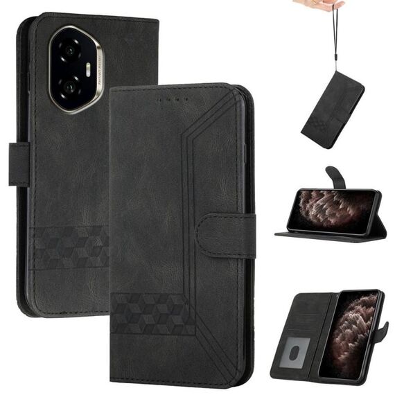 Custodia in pelle Flip Cubic Skin Feel per Honor 300 (nera)