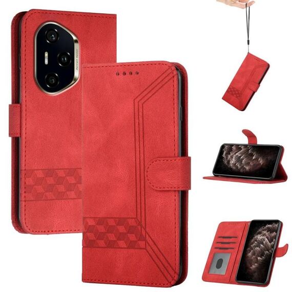 Per Honor 300 Pro / Honor 300 Ultra Custodia per telefono in pelle con effetto pelle cubica (rosso)