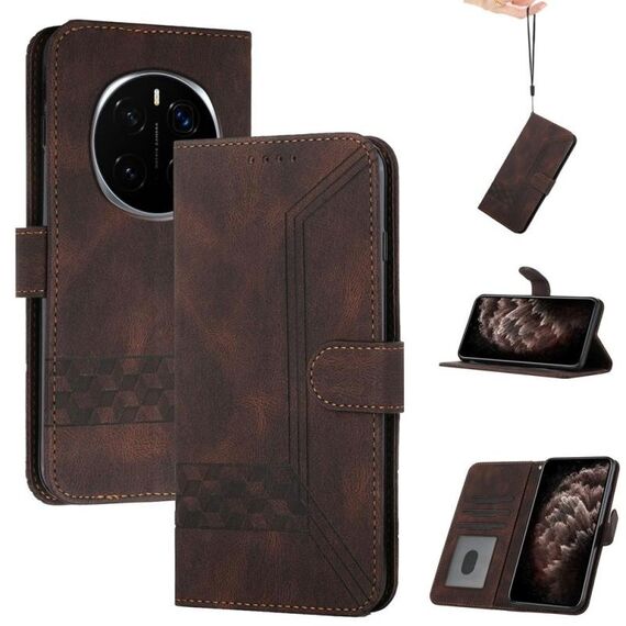 Custodia per telefono in pelle Flip Cubic Skin Feel For Honor Magic7 (marrone)