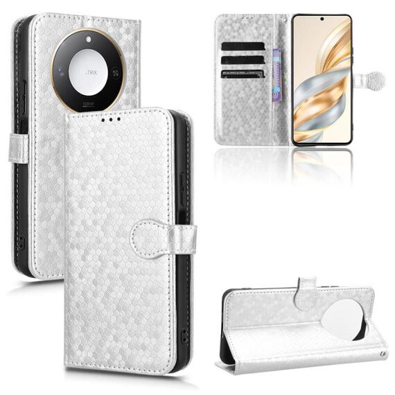 Per Honor X9c Smart / X60 5G Custodia in pelle con trama a nido d'ape (argento)