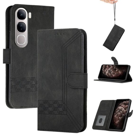 Per vivo Y300 / vivo V40 Lite 4G / 5G IDN Custodia in pelle con cerniera Cubic Skin Feel Flip Phone Case (nero)