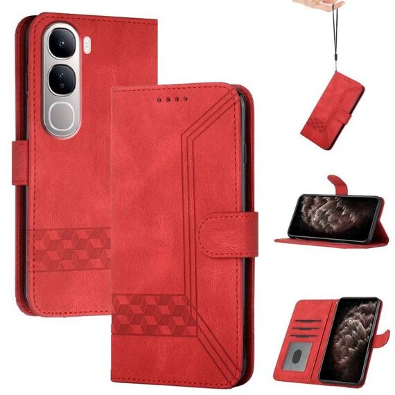 Per vivo Y300 / vivo V40 Lite 4G / 5G IDN Custodia in pelle con chiusura a scatto Cubic Skin Feel (rosso)