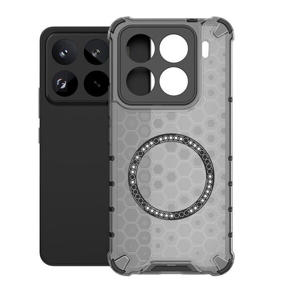 Per Xiaomi 15 Pro Custodia antiurto con anello magnetico a nido d'ape per telefono (nero)
