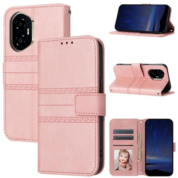 Custodia in pelle con effetto pelle a strisce in rilievo per Honor 300 (rosa)