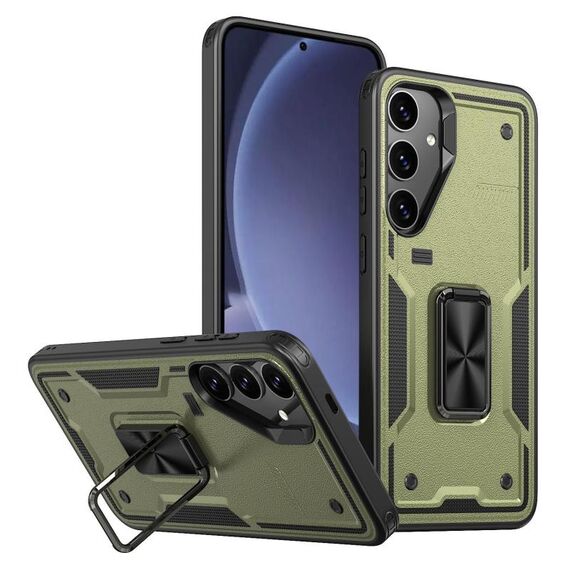Per Samsung Galaxy S25 5G Custodia per telefono con supporto ad anello in TPU ibrido per PC (verde oliva)