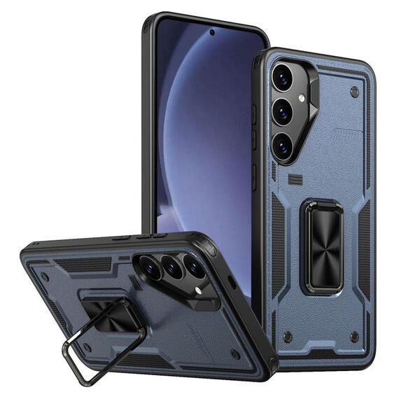 Per Samsung Galaxy S25 5G Custodia per telefono con supporto ad anello in TPU ibrido per PC (blu navy)