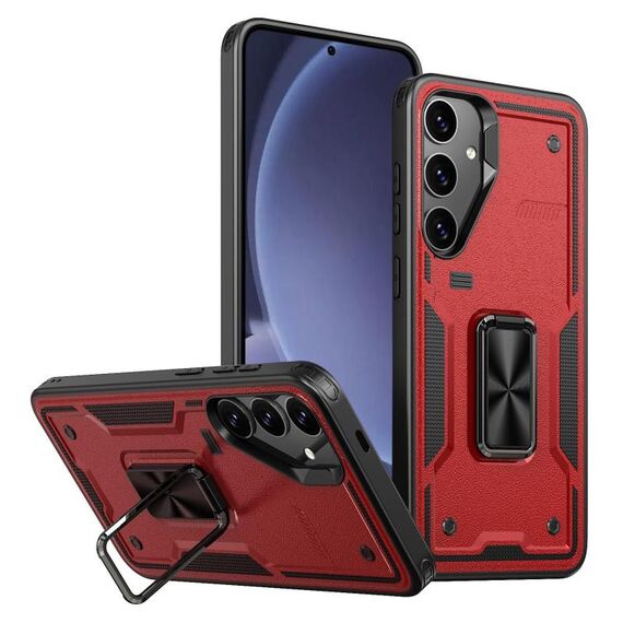 Per Samsung Galaxy S25 5G Custodia per telefono con supporto ad anello in TPU ibrido per PC (rosso)