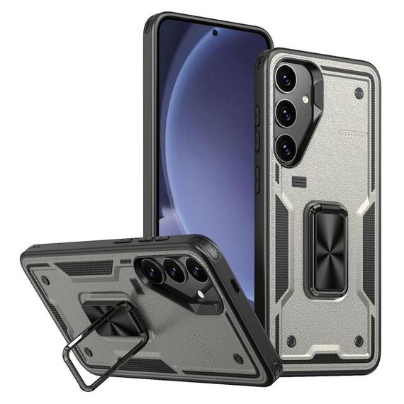 Per Samsung Galaxy S25 5G Custodia per telefono con supporto ad anello in TPU ibrido per PC (grigio titanio)