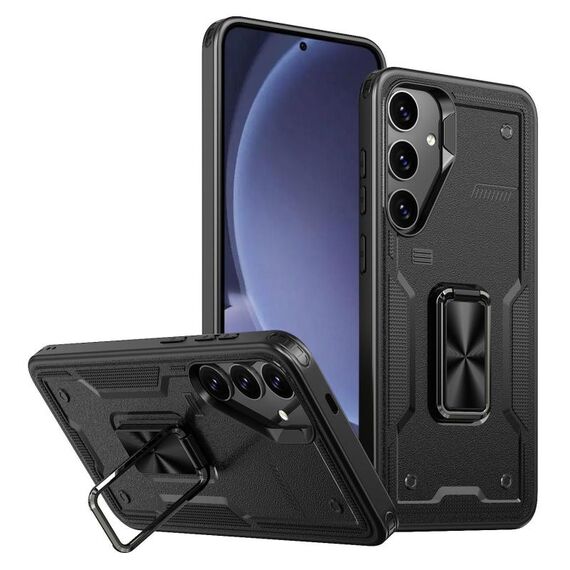 Per Samsung Galaxy S25 5G Custodia per telefono con supporto ad anello in TPU ibrido per PC (nero)