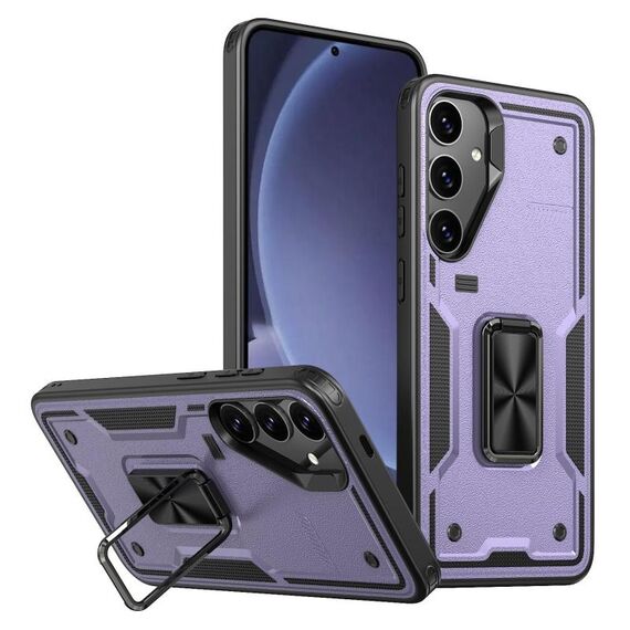 Per Samsung Galaxy S25 5G Custodia per telefono con supporto ad anello in TPU ibrido per PC (viola)